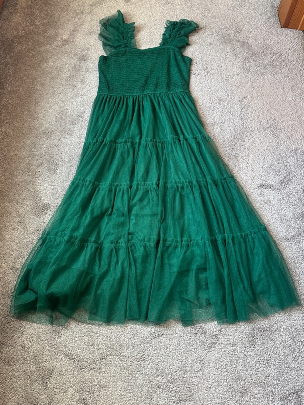PrettyGarden Green Smocked Dress SIZE M Ruffle Strap Tiered Flowy Cottagecore